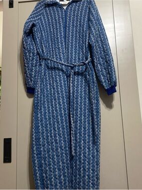 Vintage 70’s WIMAN Blue Printed Quilted Belted Jumpsuit